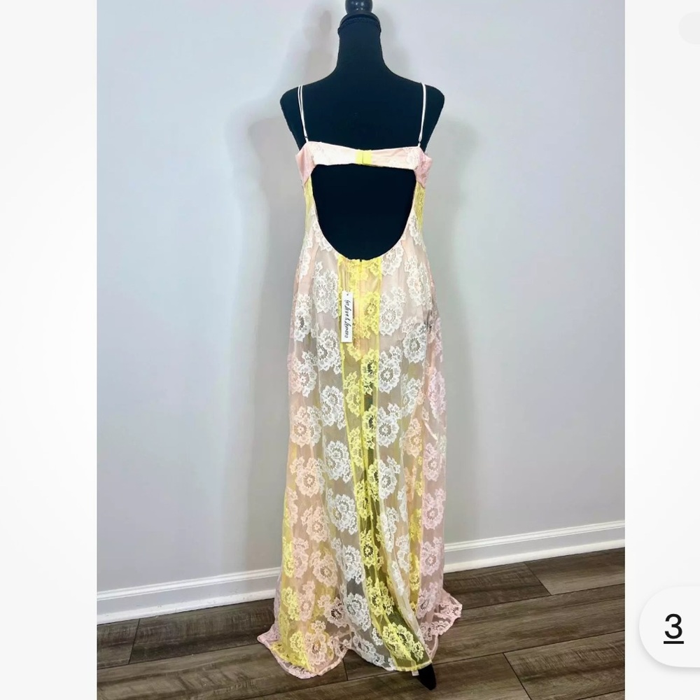 For Love & Lemons Sheer Lace Maxi Dress in Pink and Yellow - Picture 10 of 12